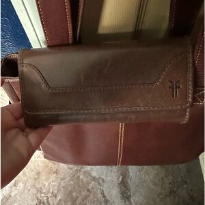Brown Frye bag with matching wallet
